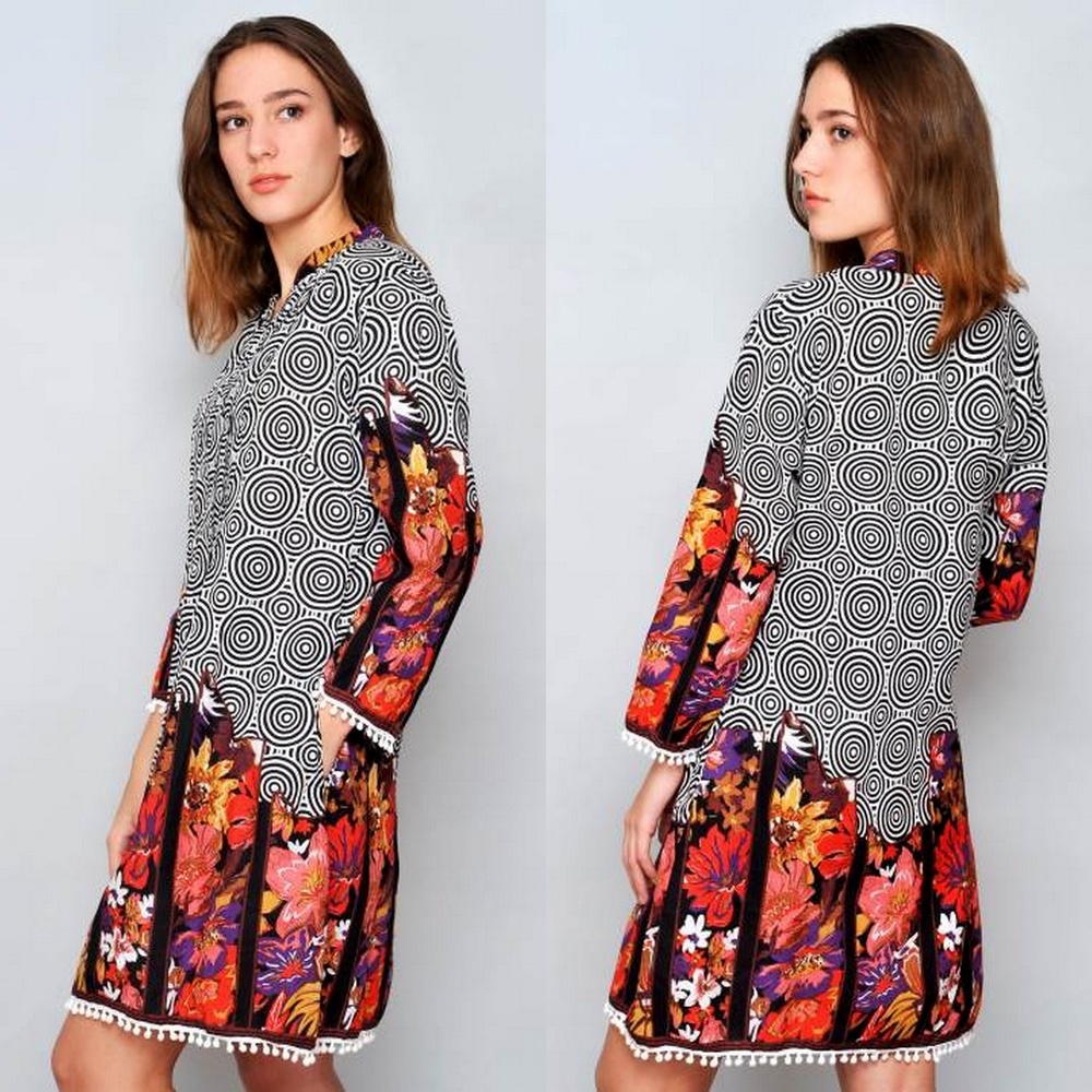 Vintage 80"s Stylish Geometric Color Block Dress